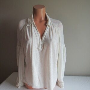 Free People Cropped Peasant Top XS Women's Cream Button-Up Top NWT